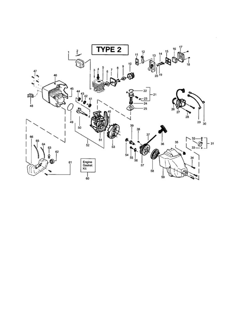 Crankcase/Crankshaft Diagram and Parts List for FEATHERLITE SST 25HO Type 2 Weed Eater Trimmer